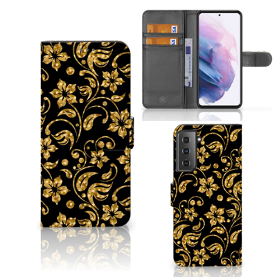 Samsung Galaxy S21 Plus Hoesje Gouden Bloemen Samsung Galaxy S21 Plus Hoesje Gouden Bloemen