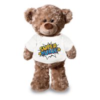 Super nurse/ zuster pluche teddybeer knuffel 24 cm wit t-shirt