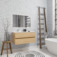 Zaro Valencia Solid Surface badmeubel 100cm licht eiken 1 kraangat spoelbak links met 2 lades