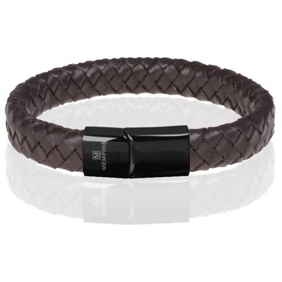 Memphis gevlochten leren armband Bruin Zwart-19cm Memphis gevlochten leren armband Bruin Zwart-19cm