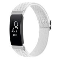 By Qubix - Compatible met Fitbit Inspire 2 Elastische solo loop nylon bandje - Wit - Compatible fitbit bandje