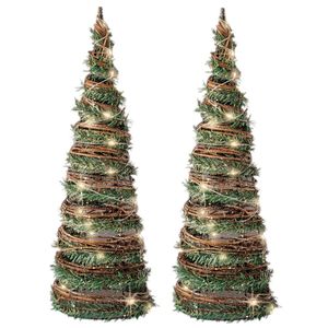 Set van 2x stuks kerstverlichting figuren Led kegels kerstboom rotan lampen 40 cm met 30 lampjes