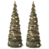 Set van 2x stuks kerstverlichting figuren Led kegels kerstboom rotan lampen 40 cm met 30 lampjes - thumbnail