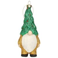 Kersthanger gnome/dwerg/kabouter - kunststof - 12,5 cm - goud/groen