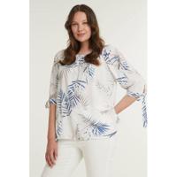 z-one off shoulder top Lotty met bladprint en plooien lichtgrijs/donkerblauw/koraalrood