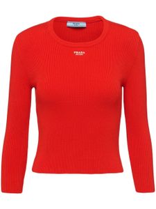 Prada pull en laine nervuré à logo brodé - Rouge