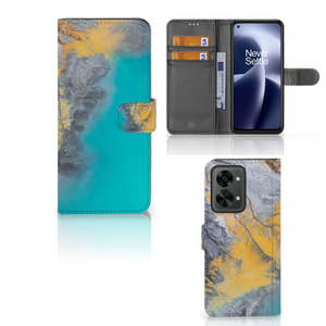 OnePlus Nord 2T Bookcase Marble Blue Gold