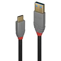 LINDY 36910 0.5m USB 3.1 type A aan C-kabel, 5A PD, Anthra Line Anthracite