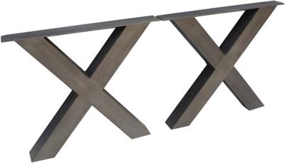 Iron Dining Table X Leg Natural Blue Steel Set of 2