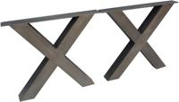 Iron Dining Table X Leg Natural Blue Steel Set of 2