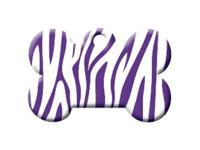 Hondenpenning in botvorm, aluminium, design zebra, violet incl. wensgravure op de achterkant, 3 x 2 cm