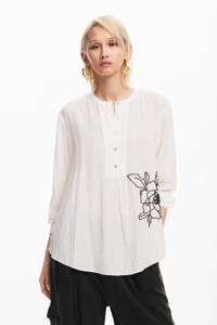 Geborduurde bloemenblouse - WHITE - L