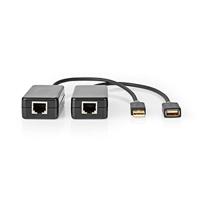 USB-Verlenger - USB 1.1-1x RJ45 Female - 1x USB-A Female - 1x USB-A Male - 1x RJ45 Female - 50 m - 12 Mbps - Goud Verguld - Rond - PVC - Zwart - Window Box