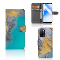 OPPO A16/A16s/A54s Bookcase Marble Blue Gold - thumbnail