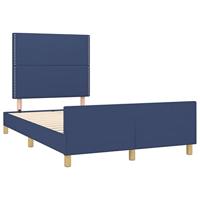 vidaXL Bedframe met hoofdbord stof blauw 120x190 cm, bed, ledikant, tweepersoonsbed, slaapmeubel, bedbodem, bedden, slaapmeubels, slaapmeubelen