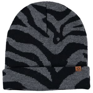 Dubbel laagse gebreide muts voor kinderen met zebra print antraciet