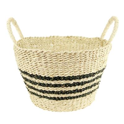 Mand van Zeegras Zwarte Strepen met Handvatten (37 x 25 cm)