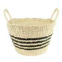 Mand van Zeegras Zwarte Strepen met Handvatten (37 x 25 cm)