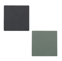 LIND DNA Onderzetter Leer Nupo Antraciet Pastel Groen 10 x 10 cm
