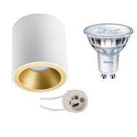 Philips - Opbouwspot Set - Sceneswitch 827 36d - Pragmi Cliron Pro - Gu10 Fitting - Dimbaar - Opbouw Rond - Mat Wit/goud