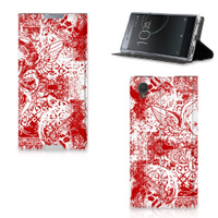 Mobiel BookCase Sony Xperia L1 Angel Skull Rood - thumbnail