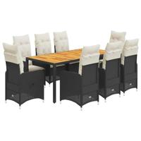 vidaXL 9-delige Bistroset met kussens poly rattan zwart, loungeset, loungeset tuin, loungeset buiten, tuinset, terrasset, tuinset lounge