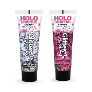 Paintglow Chunky Glittergel voor lichaam en gezicht - 2 tubes - zilver en fuchsia - 12 ml