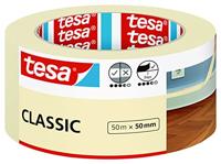 tesa Schilderstape CLASSIC - Afplaktape voor Afplakken tijdens Schilderwerkzaamheden - Oplosmiddelvrij en Verwijderbaar Zonder Lijmresten Achter te Laten - 50 m x 50 mm,Beige
