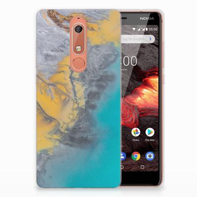 Nokia 5.1 (2018) TPU Siliconen Hoesje Marble Blue Gold Nokia 5.1 (2018) TPU Siliconen Hoesje Marble Blue Gold