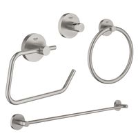 GROHE Essentials accessoireset 4-delig met handdoekring, handdoekhouder, handdoekhaak en toiletrolhouder zonder klep super steel sw97633/sw97637/sw97640/sw97648/