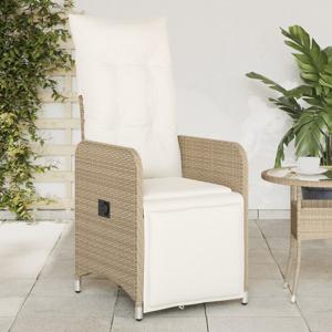 Tuinstoelen 2 st verstelbaar met kussens poly rattan beige