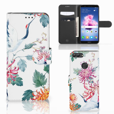 Huawei P Smart Telefoonhoesje met Pasjes Bird Flowers