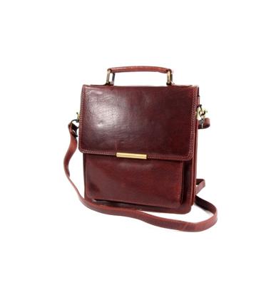 Strak leren 2 vaks hand schoudertas cognac