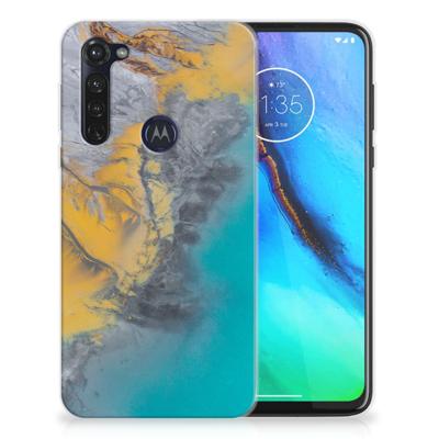 Motorola Moto G Stylus TPU Siliconen Hoesje Marble Blue Gold Motorola Moto G Stylus TPU Siliconen Hoesje Marble Blue Gold