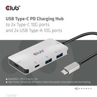 CLUB3D USB Gen2 Type-C Universele Hub naar 1x Type-C 10G ports 1x Type C data en 100 WATT opladen en 2x USB Type-A 10G ports - thumbnail