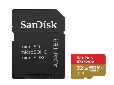 SanDisk Extreme® Action Cam microSDHC-kaart 32 GB Class 10, UHS-I, UHS-Class 3, v30 Video Speed Class Incl. SD-adapter, A1-vermogensstandaard