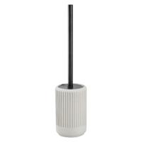 Toiletborstel in houder - keramiek - lichtgrijs - cement look - rond - 10 x 42 cm