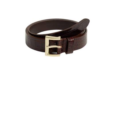 Mango leren riem met crocoprint bruin