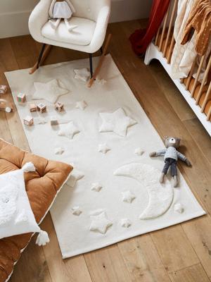 Rechthoekig tapijt met maan en sterren in reliëf Luna beige Rechthoekig tapijt met maan en sterren in reliëf Luna beige