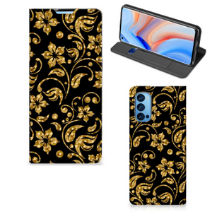 OPPO Reno4 Pro 5G Smart Cover Gouden Bloemen