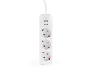 Stekkerdoos 3-voudig met 2x USB - 2 Meter - 2300 Watt - Overspannings- en Kinderbeveiliging (HPS2301U)