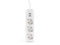 Stekkerdoos 3-voudig met 2x USB - 2 Meter - 2300 Watt - Overspannings- en Kinderbeveiliging (HPS2301U)