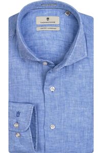 Thomas Maine Tailored Fit Linnen Overhemd blauw, Effen