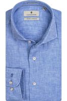 Thomas Maine Tailored Fit Linnen Overhemd blauw, Effen