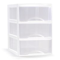 Ladeblokje/bureau organizer met 3x lades - transparant/wit - L26 x B37 x H37 cm - plastic