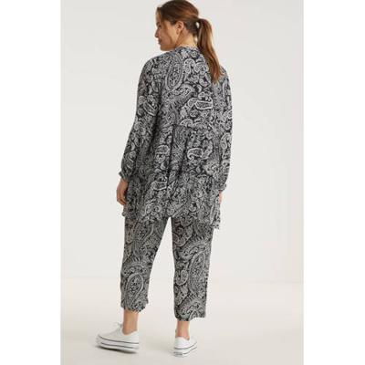 No.1 by OX semi-transparante tuniek met paisleyprint en ruches zwart/wit