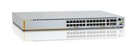 AT-x310-26FP-50 | 24-port 10/100BASE-T PoE+, 2 combo ports (100/1000X SFP or 10/100/1000T), 2 stacking ports, single fixed PSU