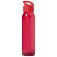 Glazen waterfles/drinkfles rood transparant met schroefdop met handvat 470 ml - thumbnail