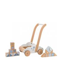 Label Label Wood houten Loopwagen met educatieve blokken blauw