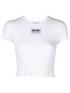 MOSCHINO JEANS haut crop nervuré à patch logo - Blanc